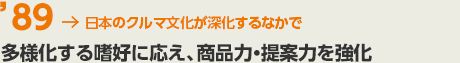 '89 日本のクルマ文化が深化するなかで　多様化する嗜好に応え、商品力・提案力を強化